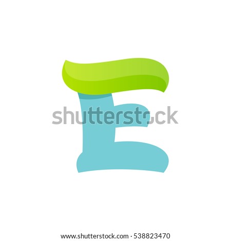 E letter logo with green leaf. Vector script font for your ecology posters, t-shirts, presentation or card.