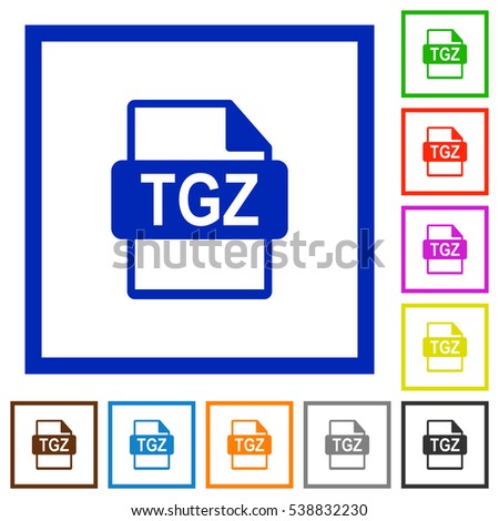 TGZ file format flat color icons in square frames on white background