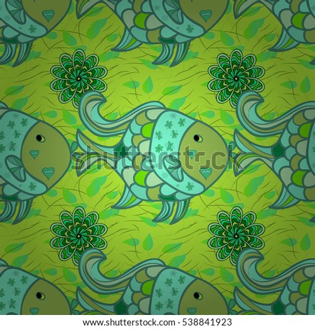 Seamless structure with green small fishes against a dark background