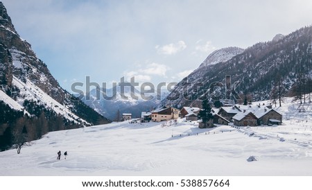 Mountain village on the italian alps in winter time