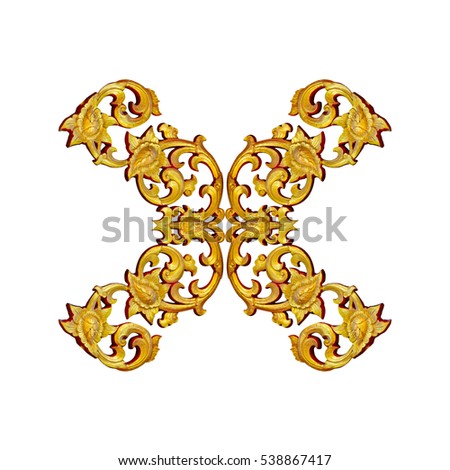 gold metal frame carve flower on white background