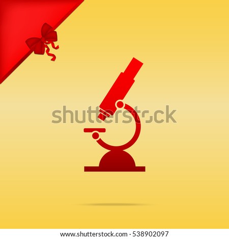 Chemistry microscope sign for laboratory. Cristmas design red icon on gold background.