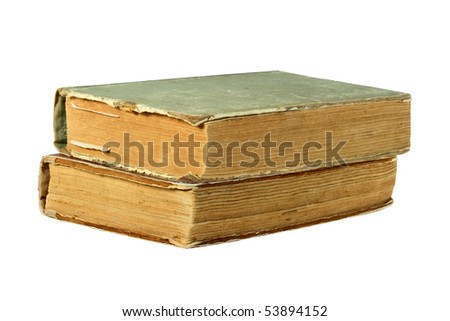 Two old closed books. Isolated on white background. Close-up. Studio photography.