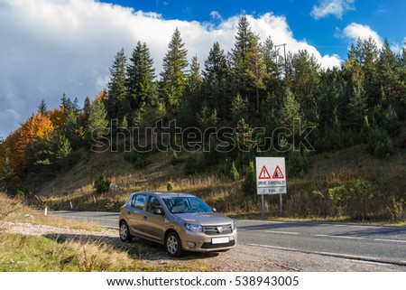 Scenic car parking on the mountain road
