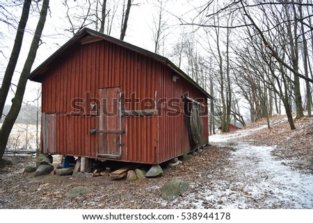 Red fisherman shed. Finland.