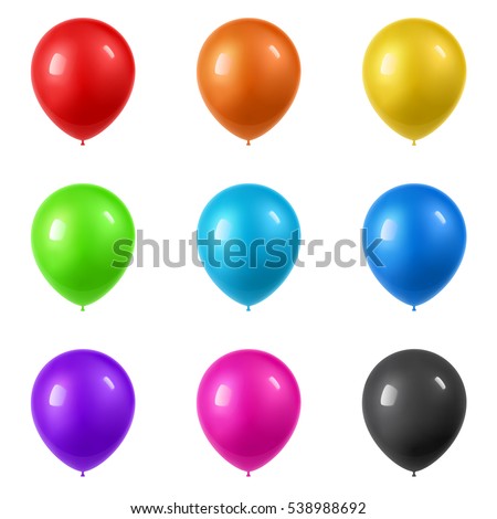 3d Realistic Colorful Balloons collection. Holiday illustration of flying glossy balloons. Isolated on white Background. Vector Illustration