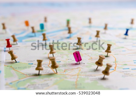 pin marking location on map Royalty-Free Stock Photo #539023048