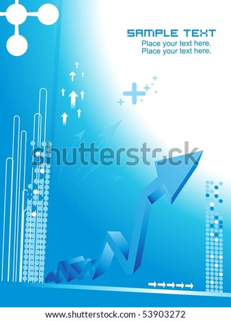 abstract blue background with curve arrowhead, sample text