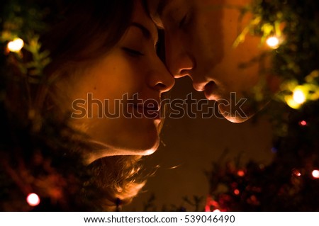 Portrait of couple in the dark lighting  Valentine day