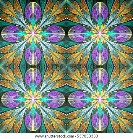 Multicolored floral pattern in stained-glass window style. You can use it for invitations, notebook covers, phone cases, postcards, cards, wallpapers and so on. Artwork for creative design.
