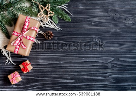 Christmas background with christmas decoration, top view