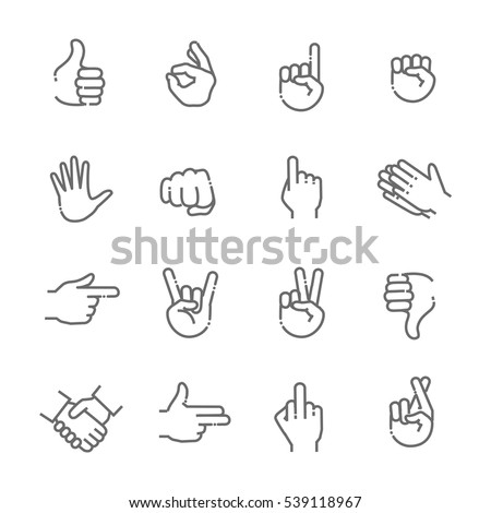 Hand gestures thin line icon set Royalty-Free Stock Photo #539118967