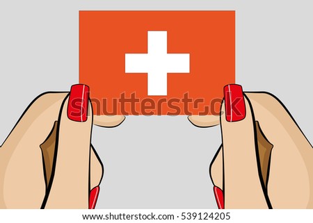 Illustrated Pop Art Hand holding the Flag of  Switzerland