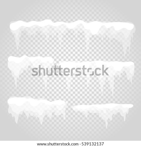 Vector icicle and snow elements on transparent background. Different snow cap 
isolated on white. Snow elements on winter 