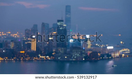 Night blurred bokeh Hong Kong city business downtown