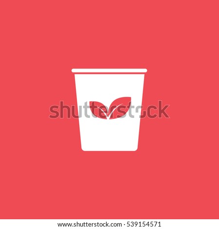 Ecology Plastic Cup With Leaf Flat Icon On Red Background
