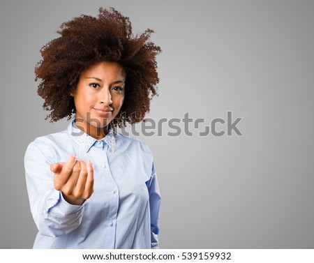 young black woman inviting someone to come