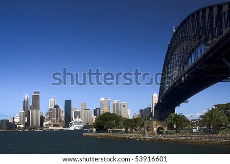 sydney australia City view with part of harbour bridge bow from milsons point day summer blue sky