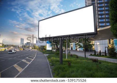 Billboard canvas mockup in city background beautiful weather Royalty-Free Stock Photo #539175526