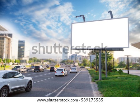 Billboard canvas mockup in city background. beautiful weather Royalty-Free Stock Photo #539175535