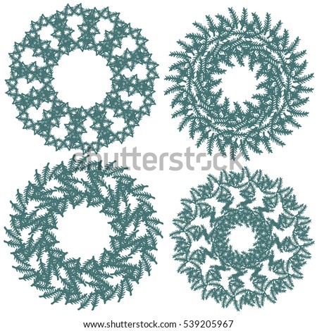 Set of 4 vintage christmas wreaths for your design