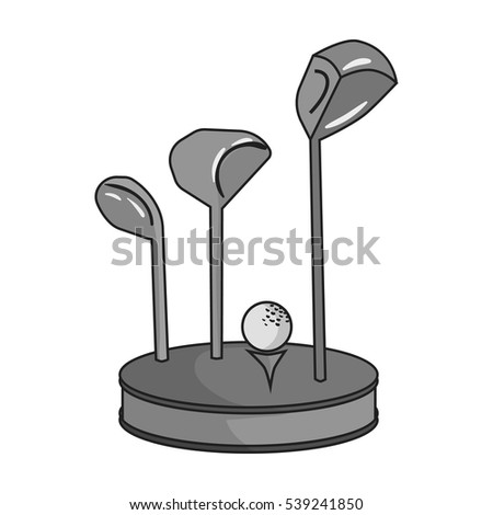 Golf ball and clubs on grass icon in monochrome style isolated on white background. Golf club symbol stock vector illustration.