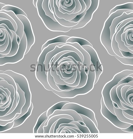 Vector seamless pattern of stylized blue and gray roses. Rose watercolor flower illustration.