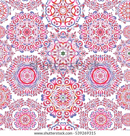 Vector seamless pattern for holiday Thanksgiving day, a simple hand-drawn winter design on white background in blue, pink and green colors.