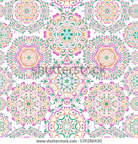 Christmas Stylized gray, blue and green Snowflakes on a White Background. Seamless Repeating Pattern. Vector design.