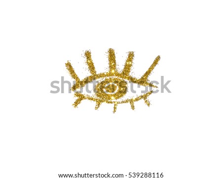 Abstract eye of golden glitter on white background, icon for your design