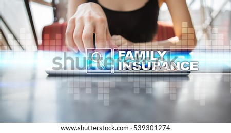 Woman using tablet pc and selecting family insurance.