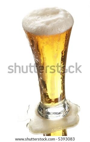 Beer in glass on the white background