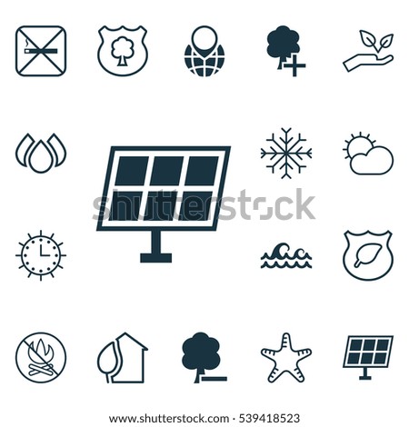 Set Of 16 Ecology Icons. Includes Snow, Ocean Wave, Guard Tree And Other Symbols. Beautiful Design Elements.
