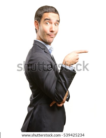 Funny businessman pointing