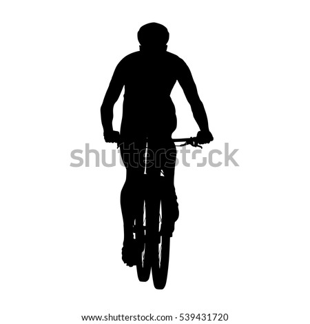 Mountain cycling, vector silhouette, front view, mtb