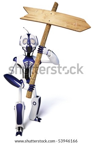 robot holding a pointer. with clipping path.