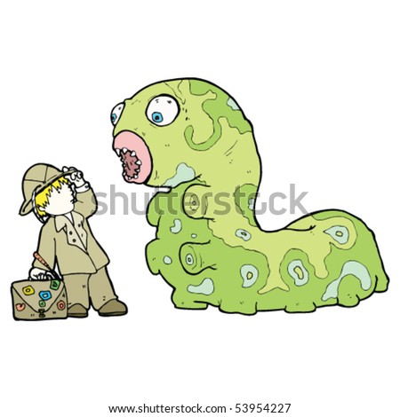 explorer and monstrous caterpillar cartoon