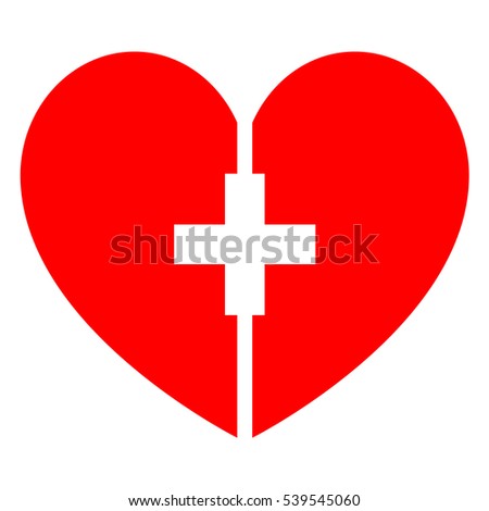 Red heart with symbol of the cross, plus or advantage  for the medicine or Valentine's Day. Vector eps 10