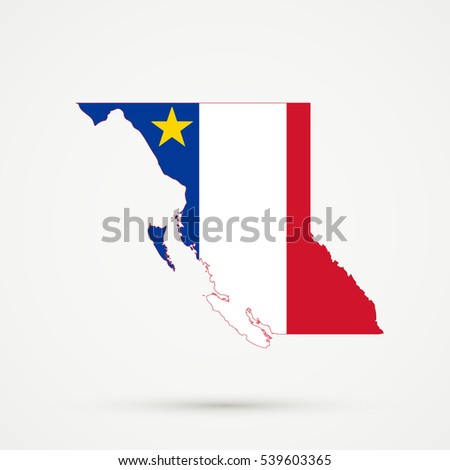 British Columbia map in Acadia flag colors, editable vector.
