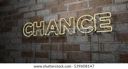 CHANCE - Glowing Neon Sign on stonework wall - 3D rendered royalty free stock illustration.  Can be used for online banner ads and direct mailers.
