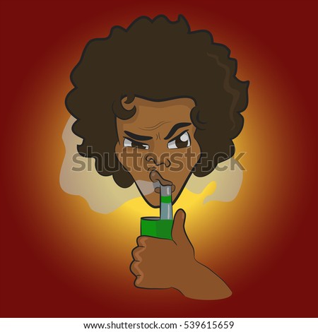 Vape smokes black guy vector illustration for a shop