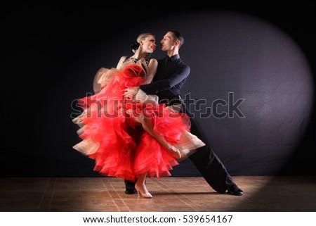 dancers in ballroom isolated on black background Royalty-Free Stock Photo #539654167