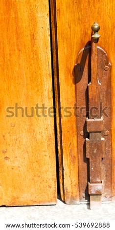 blur in  italy antique door entrance and      decorative handle for background