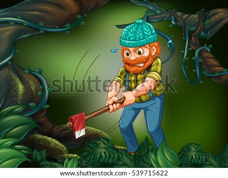 Lumberjack chopping down tree