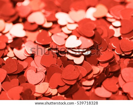 Red hearts, Valentine's Day blured background, love holiday confetti