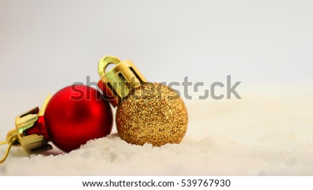 gold house, red and gold balls on snow white with santa claus  and blue snow man