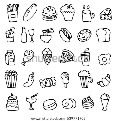 Hand doodle drawn of food icons set. Illustrator vector design.