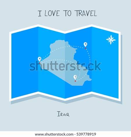 A blue shade Map with map pin of the Iraq . Sketch Country map for infographics, brochures and presentations. vector sky blue map illustration