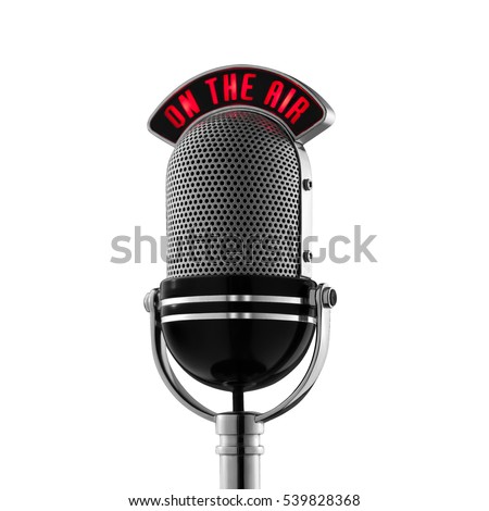 Classical retro microphone on the air isolated Royalty-Free Stock Photo #539828368