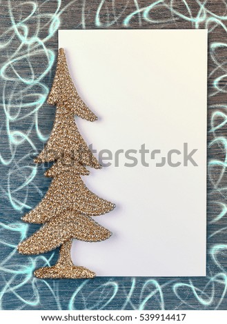 Vertical Christmas banner with envelope and space for greetings and the silhouette of Christmas tree.